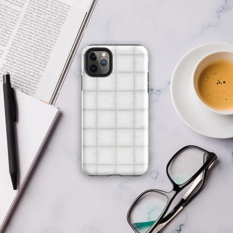 soft white quilted grid pattern with puffed squares and subtle stitched seams on a pale background on Glossy Cloud White Quilted Texture Tough Case for iPhone - default view