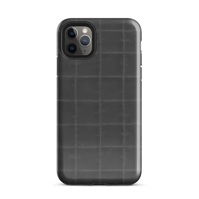 repeating dark charcoal quilted square grid pattern with faint stitched seams and subtle fabric-like texture on Glossy Dark Quilted Grid Tough Case for iPhone - default view
