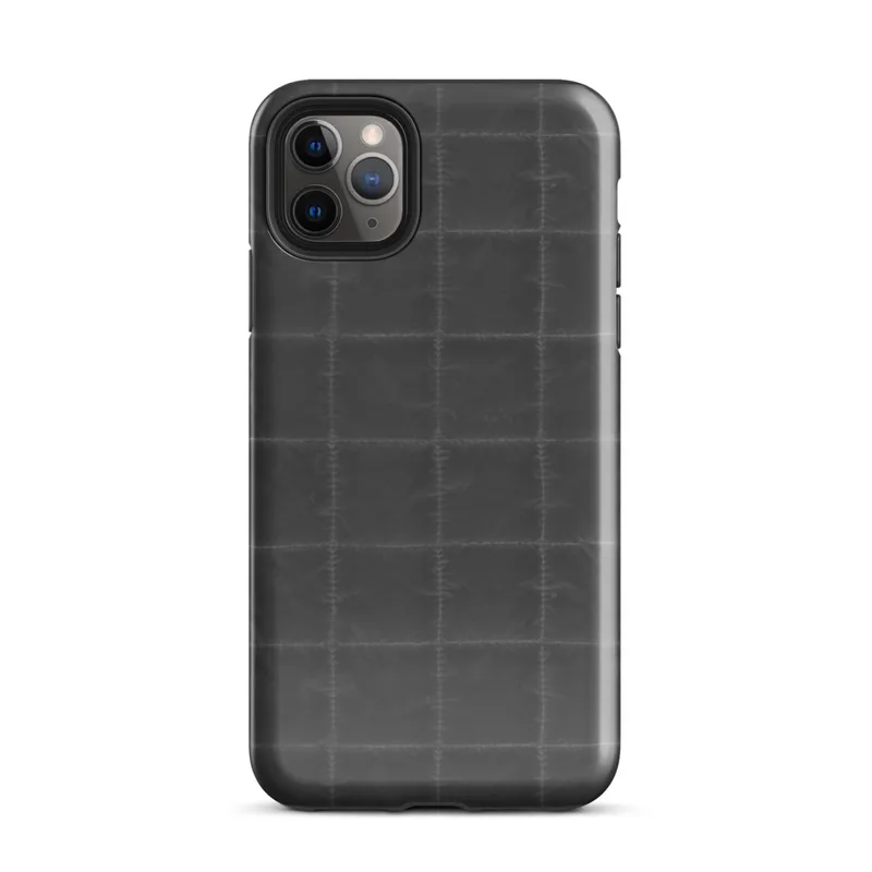 repeating dark charcoal quilted square grid pattern with faint stitched seams and subtle fabric-like texture on Glossy Dark Quilted Grid Tough Case for iPhone - default view