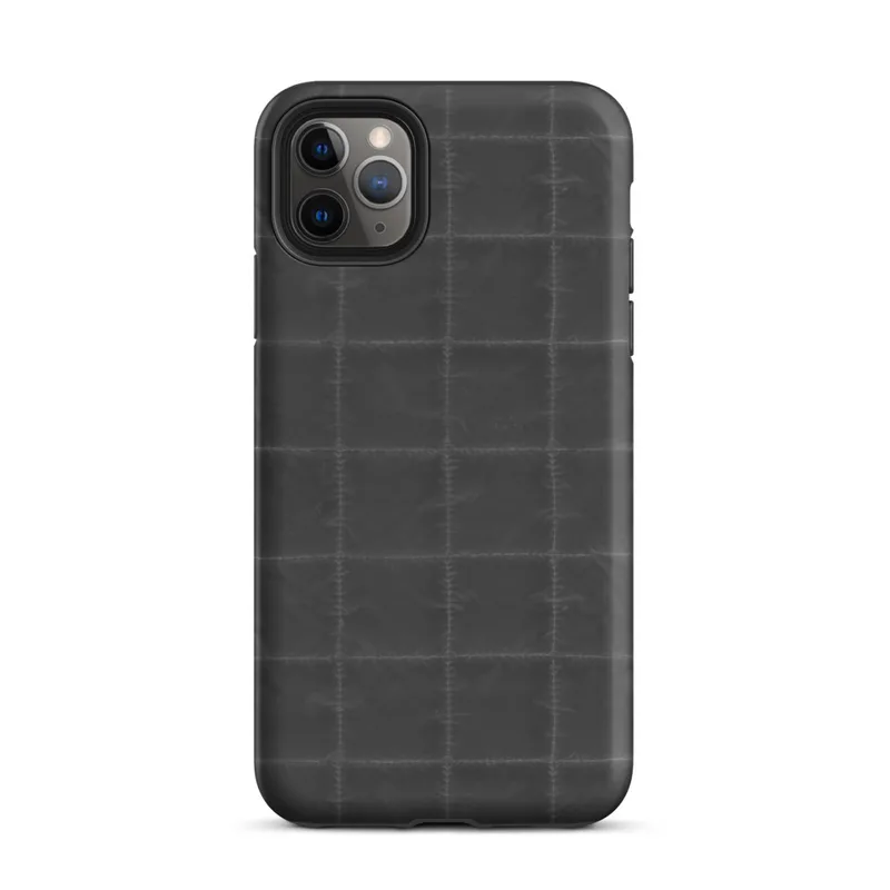 repeating dark charcoal quilted square grid pattern with faint stitched seams and subtle fabric-like texture on Matte Dark Quilted Grid Tough Case for iPhone - default view