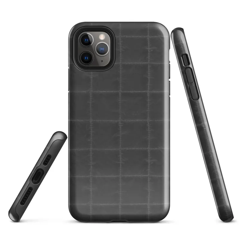 repeating dark charcoal quilted square grid pattern with faint stitched seams and subtle fabric-like texture on Glossy Dark Quilted Grid Tough Case for iPhone - default view