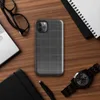 repeating dark charcoal quilted square grid pattern with faint stitched seams and subtle fabric-like texture on Glossy Dark Quilted Grid Tough Case for iPhone - default view