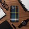 classic Scottish tartan plaid pattern on black with stripes of cobalt blue, golden yellow, crimson red, forest green, and white on Glossy Highland Bold Tartan Tough Case for iPhone - default view