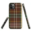 classic tartan plaid pattern in deep burgundy red and hunter green with intersecting white and golden yellow stripes on woven textile texture on Glossy Highland Plaid Tough Case for iPhone - default view