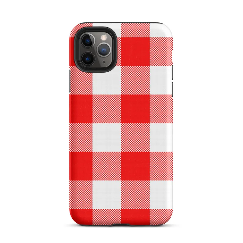 bold red and white large-scale gingham check pattern with woven textile texture on Matte Classic Red Gingham Tough Case for iPhone - default view