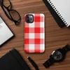 bold red and white large-scale gingham check pattern with woven textile texture on Glossy Classic Red Gingham Tough Case for iPhone - default view