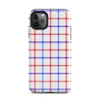 red white and blue gingham plaid pattern with diagonal stripe detailing at grid intersections on white background on Glossy Red White Blue Plaid Tough Case for iPhone - default view