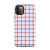 red white and blue gingham plaid pattern with diagonal stripe detailing at grid intersections on white background on Matte Red White Blue Plaid Tough Case for iPhone - default view