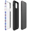 red white and blue gingham plaid pattern with diagonal stripe detailing at grid intersections on white background on Glossy Red White Blue Plaid Tough Case for iPhone - default view