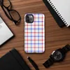 red white and blue gingham plaid pattern with diagonal stripe detailing at grid intersections on white background on Glossy Red White Blue Plaid Tough Case for iPhone - default view