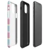 classic tartan plaid pattern in pastel sky blue, pale yellow, and bold magenta pink with fine diagonal hatching on a white background on Glossy Pastel Plaid Preppy Tough Case for iPhone - default view