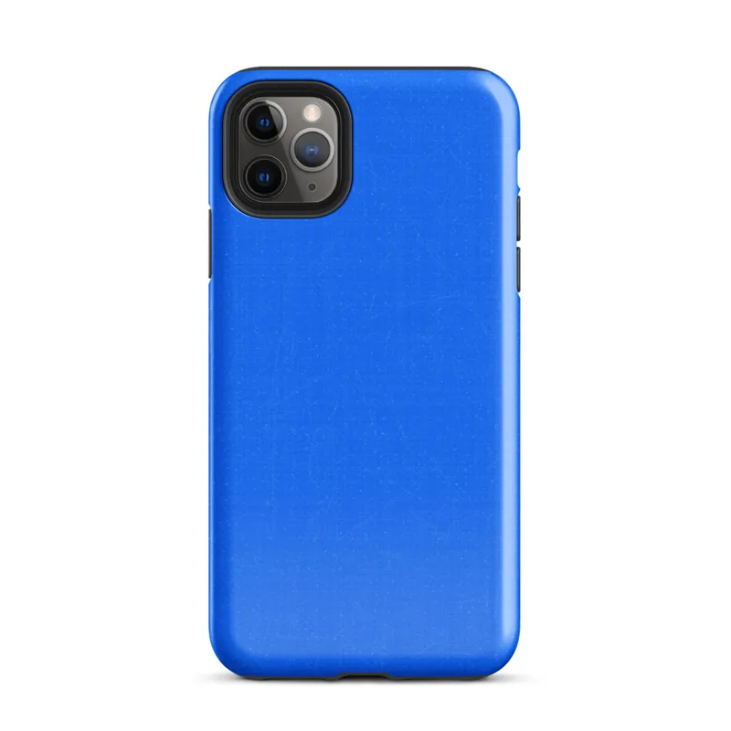 flat solid azure blue with subtle texture variations across the surface on Glossy Azure Blue Solid Tough Case for iPhone - default view