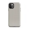 close-up woven fabric texture in warm taupe and cream tones with a fine basket-weave grid pattern on Glossy Woven Linen Texture Tough Case for iPhone - default view