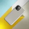 close-up woven fabric texture in warm taupe and cream tones with a fine basket-weave grid pattern on Glossy Woven Linen Texture Tough Case for iPhone - default view