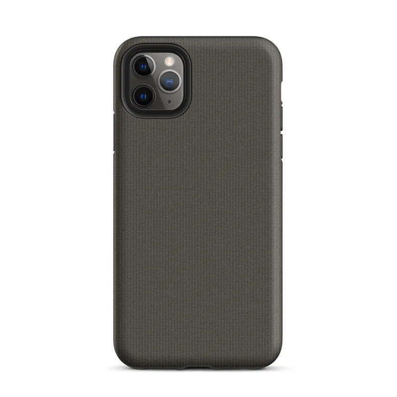 close-up woven textile surface in warm charcoal gray with fine horizontal ribbing and subtle tonal variation on Matte Charcoal Woven Texture Tough Case for iPhone - default view