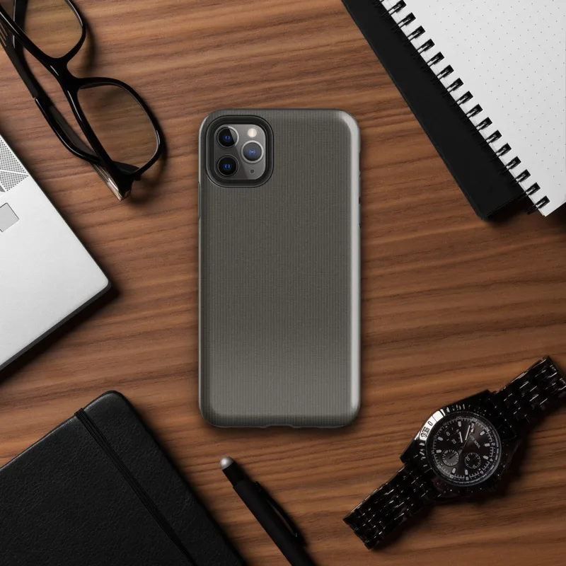 close-up woven textile surface in warm charcoal gray with fine horizontal ribbing and subtle tonal variation on Glossy Charcoal Woven Texture Tough Case for iPhone - default view