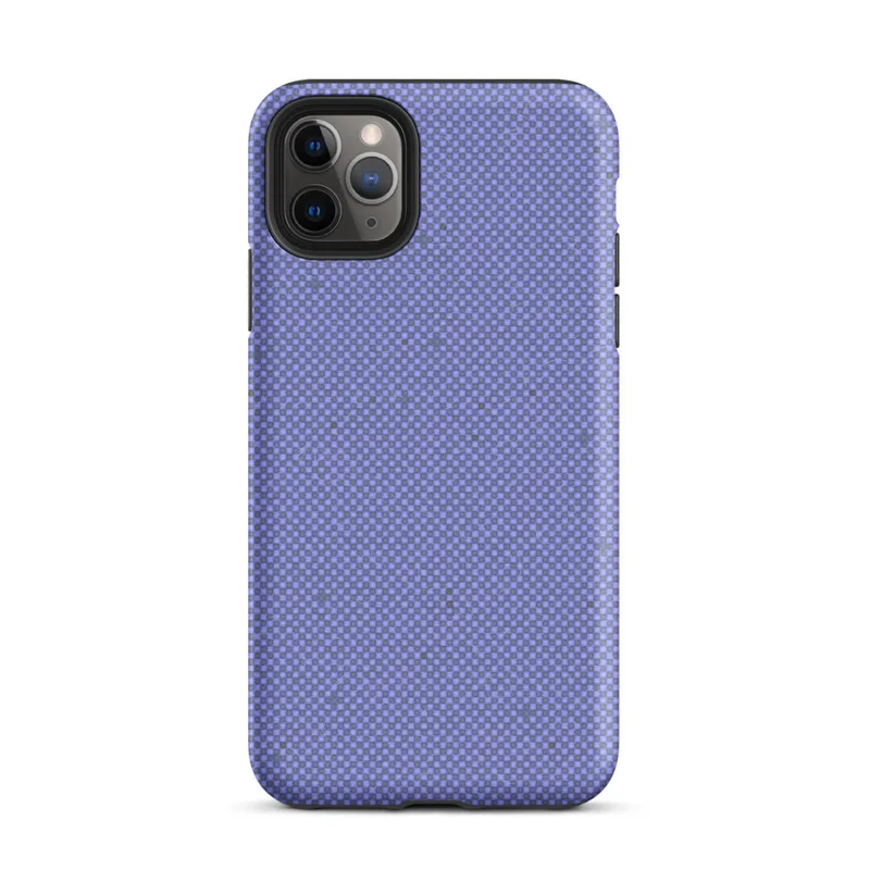fine checkerboard micro-grid pattern in soft periwinkle and slate blue with subtle distressed flecks throughout on Matte Periwinkle Pixel Grid Tough Case for iPhone - default view