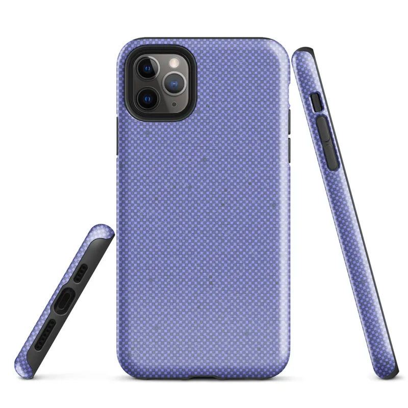 fine checkerboard micro-grid pattern in soft periwinkle and slate blue with subtle distressed flecks throughout on Glossy Periwinkle Pixel Grid Tough Case for iPhone - default view