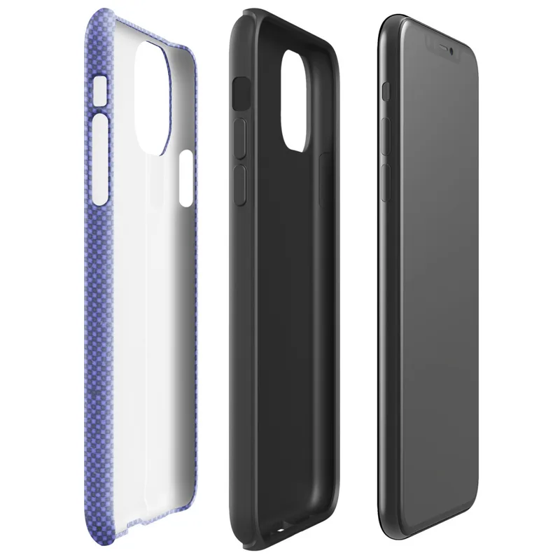 fine checkerboard micro-grid pattern in soft periwinkle and slate blue with subtle distressed flecks throughout on Glossy Periwinkle Pixel Grid Tough Case for iPhone - default view