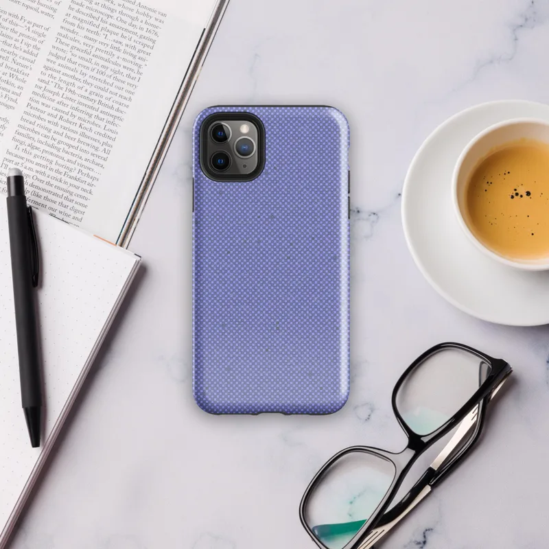 fine checkerboard micro-grid pattern in soft periwinkle and slate blue with subtle distressed flecks throughout on Glossy Periwinkle Pixel Grid Tough Case for iPhone - default view