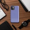fine checkerboard micro-grid pattern in soft periwinkle and slate blue with subtle distressed flecks throughout on Glossy Periwinkle Pixel Grid Tough Case for iPhone - default view