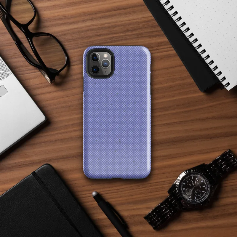 fine checkerboard micro-grid pattern in soft periwinkle and slate blue with subtle distressed flecks throughout on Glossy Periwinkle Pixel Grid Tough Case for iPhone - default view