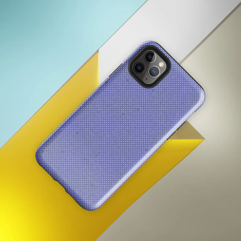 fine checkerboard micro-grid pattern in soft periwinkle and slate blue with subtle distressed flecks throughout on Glossy Periwinkle Pixel Grid Tough Case for iPhone - default view
