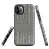 close-up checkerboard weave pattern with teal and natural linen tones mimicking woven tatami or basket textile on Glossy Woven Slate Grid Tough Case for iPhone - default view