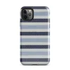 horizontal woven stripes in navy, powder blue, and white in a repeating textile pattern on Glossy Nautical Stripe Classic Tough Case for iPhone - default view