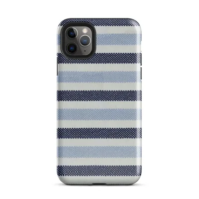 horizontal woven stripes in navy, powder blue, and white in a repeating textile pattern on Glossy Nautical Stripe Classic Tough Case for iPhone - default view