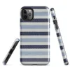 horizontal woven stripes in navy, powder blue, and white in a repeating textile pattern on Glossy Nautical Stripe Classic Tough Case for iPhone - default view
