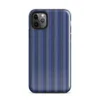 vertical pinstripes in deep cobalt blue and forest green with white and sage accent lines in a woven fabric style on Glossy Classic Stripe Bold Statement Tough Case for iPhone - default view
