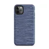 close-up of horizontal knit fabric rows in cobalt blue and white, resembling a woven maritime textile with fine stitch detail on Matte Ocean Stripe Knit Texture Tough Case for iPhone - default view