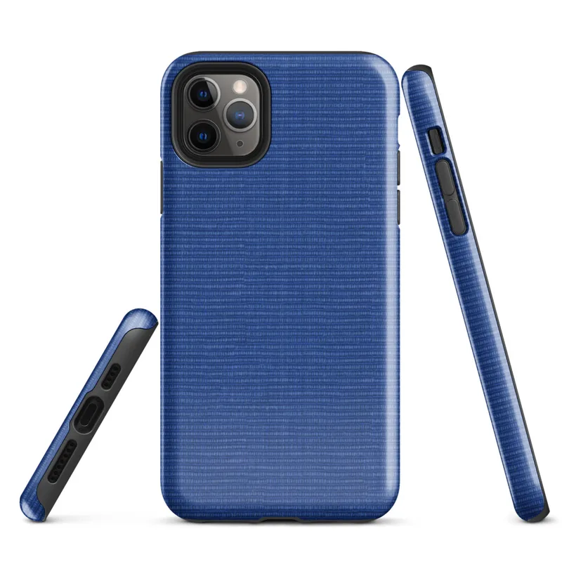 close-up woven textile pattern in deep royal blue with fine horizontal threading and subtle tonal variation on Glossy Royal Blue Woven Texture Tough Case for iPhone - default view