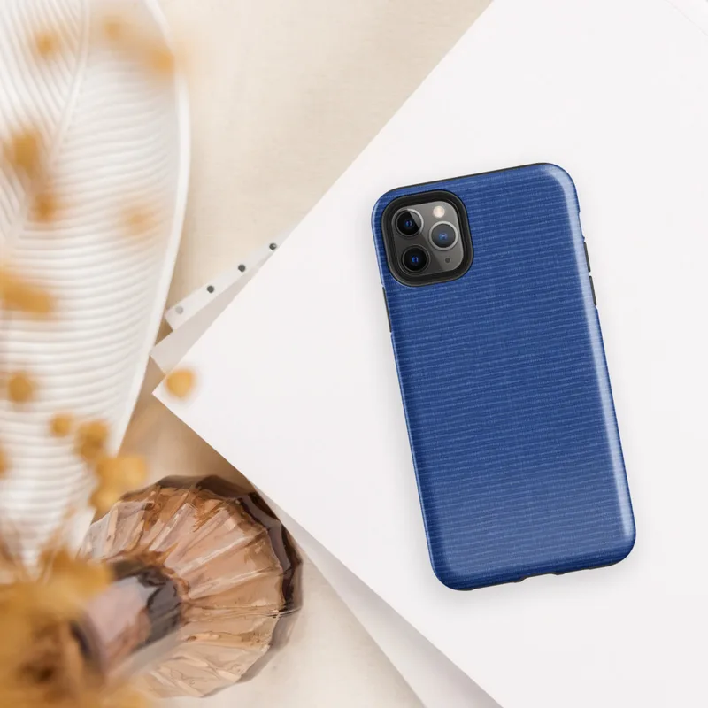 close-up woven textile pattern in deep royal blue with fine horizontal threading and subtle tonal variation on Glossy Royal Blue Woven Texture Tough Case for iPhone - default view