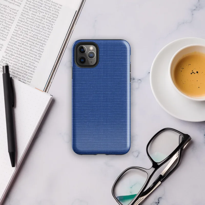 close-up woven textile pattern in deep royal blue with fine horizontal threading and subtle tonal variation on Glossy Royal Blue Woven Texture Tough Case for iPhone - default view