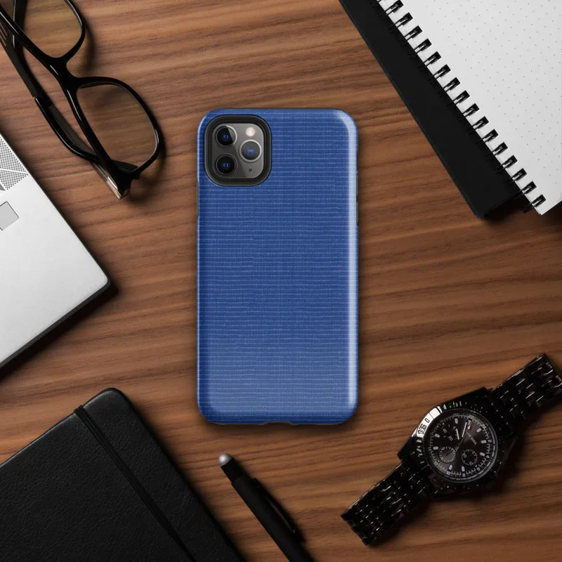 close-up woven textile pattern in deep royal blue with fine horizontal threading and subtle tonal variation on Glossy Royal Blue Woven Texture Tough Case for iPhone - default view