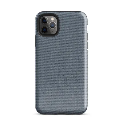 close-up diagonal twill weave of faded blue denim fabric with subtle tonal variation and natural thread texture on Glossy Classic Denim Weave Tough Case for iPhone - default view