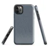 close-up diagonal twill weave of faded blue denim fabric with subtle tonal variation and natural thread texture on Glossy Classic Denim Weave Tough Case for iPhone - default view