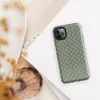 basketweave grid pattern in sage and muted green with thin vertical pinstripes in navy, dusty rose, and golden yellow on Glossy Garden Plaid Stripe Tough Case for iPhone - default view