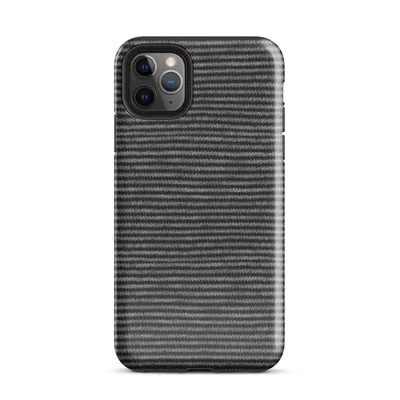 tightly woven horizontal knit stitch pattern in charcoal black and silver grey tones on Glossy Carbon Weave Knit Texture Tough Case for iPhone - default view