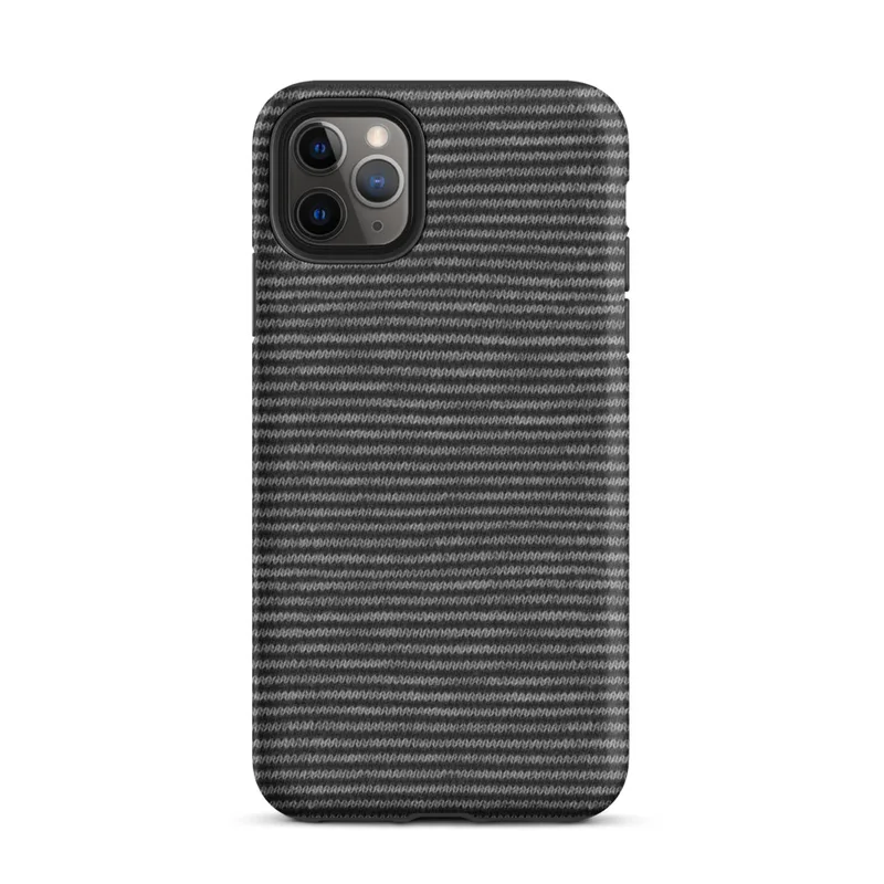 tightly woven horizontal knit stitch pattern in charcoal black and silver grey tones on Matte Carbon Weave Knit Texture Tough Case for iPhone - default view