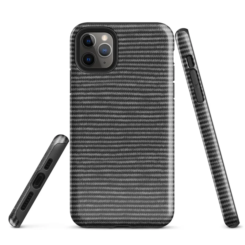 tightly woven horizontal knit stitch pattern in charcoal black and silver grey tones on Glossy Carbon Weave Knit Texture Tough Case for iPhone - default view
