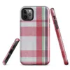 traditional tartan plaid pattern with bold red, navy, forest green, and white intersecting woven stripes on Glossy Classic Plaid Heritage Tough Case for iPhone - default view