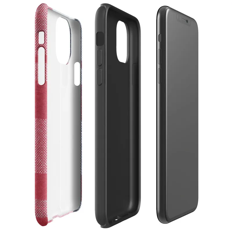 traditional tartan plaid pattern with bold red, navy, forest green, and white intersecting woven stripes on Glossy Classic Plaid Heritage Tough Case for iPhone - default view