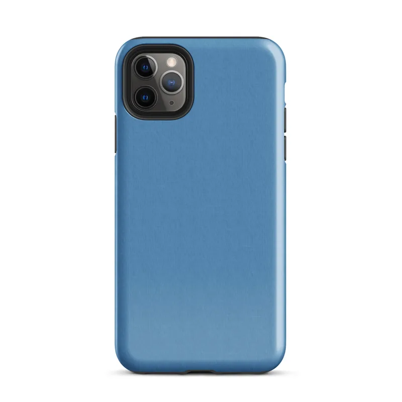 flat solid sky blue with a soft textile texture, medium cornflower-to-steel blue tone, no pattern or imagery on Glossy Clear Sky Blue Solid Tough Case for iPhone - default view