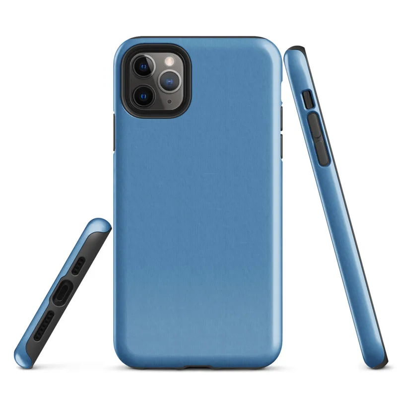 flat solid sky blue with a soft textile texture, medium cornflower-to-steel blue tone, no pattern or imagery on Glossy Clear Sky Blue Solid Tough Case for iPhone - default view