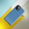 flat solid sky blue with a soft textile texture, medium cornflower-to-steel blue tone, no pattern or imagery on Glossy Clear Sky Blue Solid Tough Case for iPhone - default view