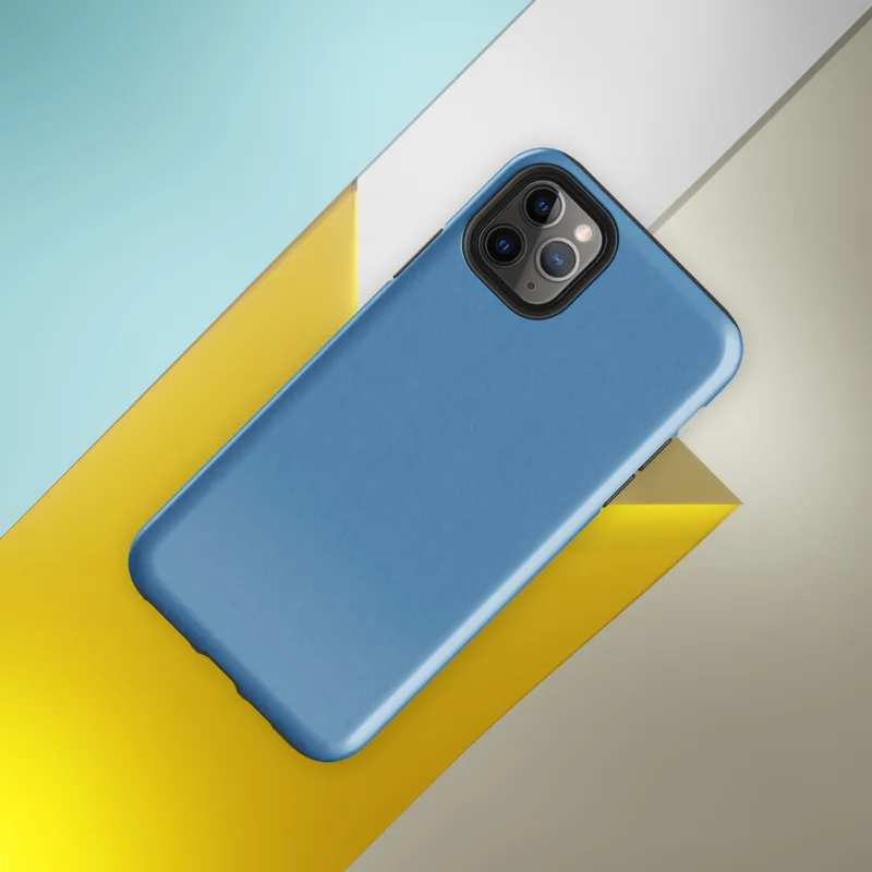 flat solid sky blue with a soft textile texture, medium cornflower-to-steel blue tone, no pattern or imagery on Glossy Clear Sky Blue Solid Tough Case for iPhone - default view
