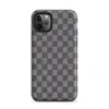 tightly woven checkered pattern in charcoal and light grey with diagonal textile weave detail across each square block on Matte Steel Grid Woven Check Tough Case for iPhone - default view